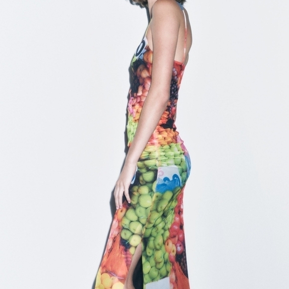 New Zara Fruit Mesh Spaghetti Strap Maxi Dress NWT Small - Picture 10 of 17